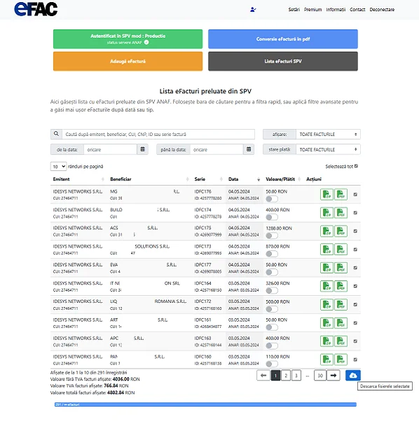 eFAC descarcă eFactura zip și pdf